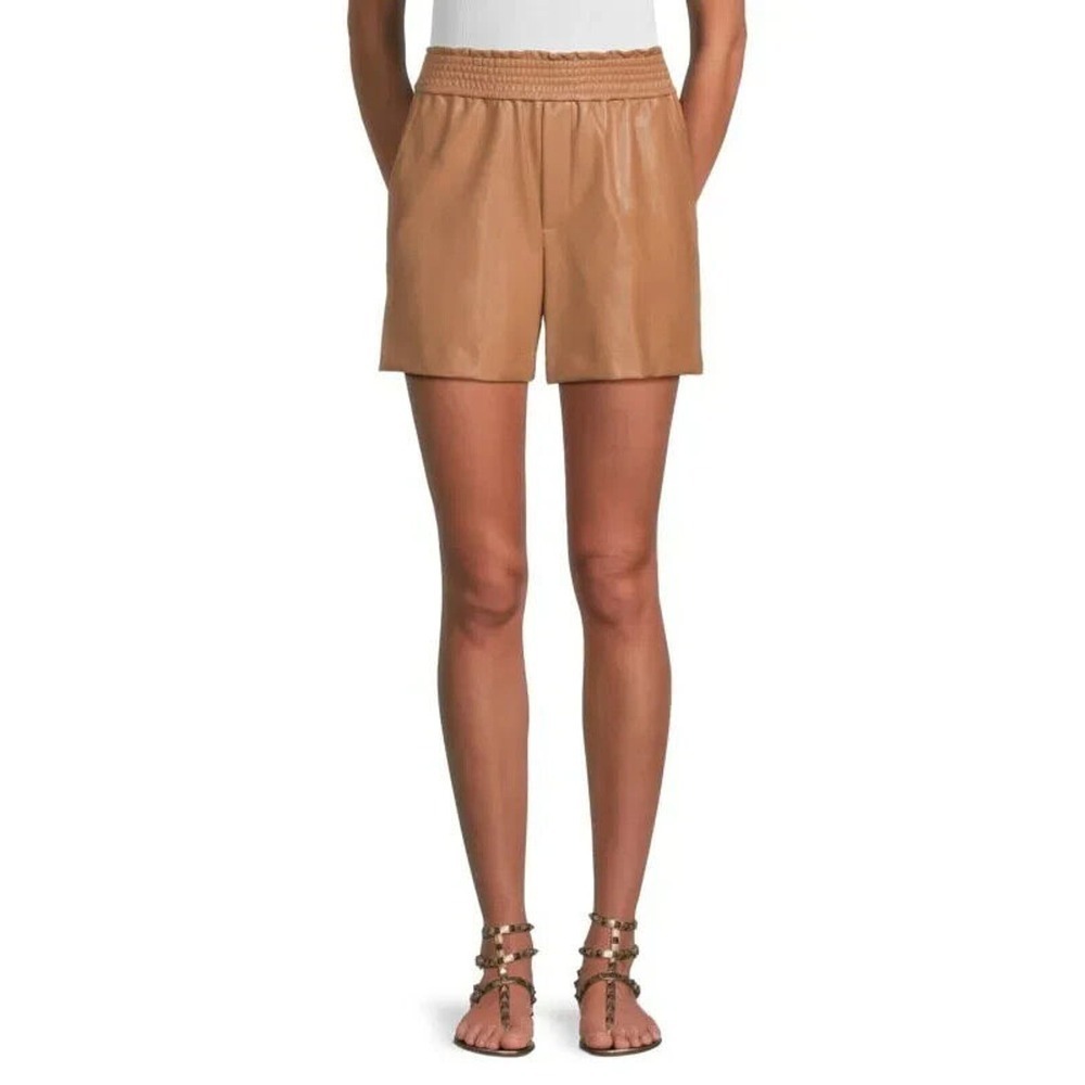 Nwt Alc Natural Kaleb Faux Leather Shorts Smocked Waist Women's Tan Size Small